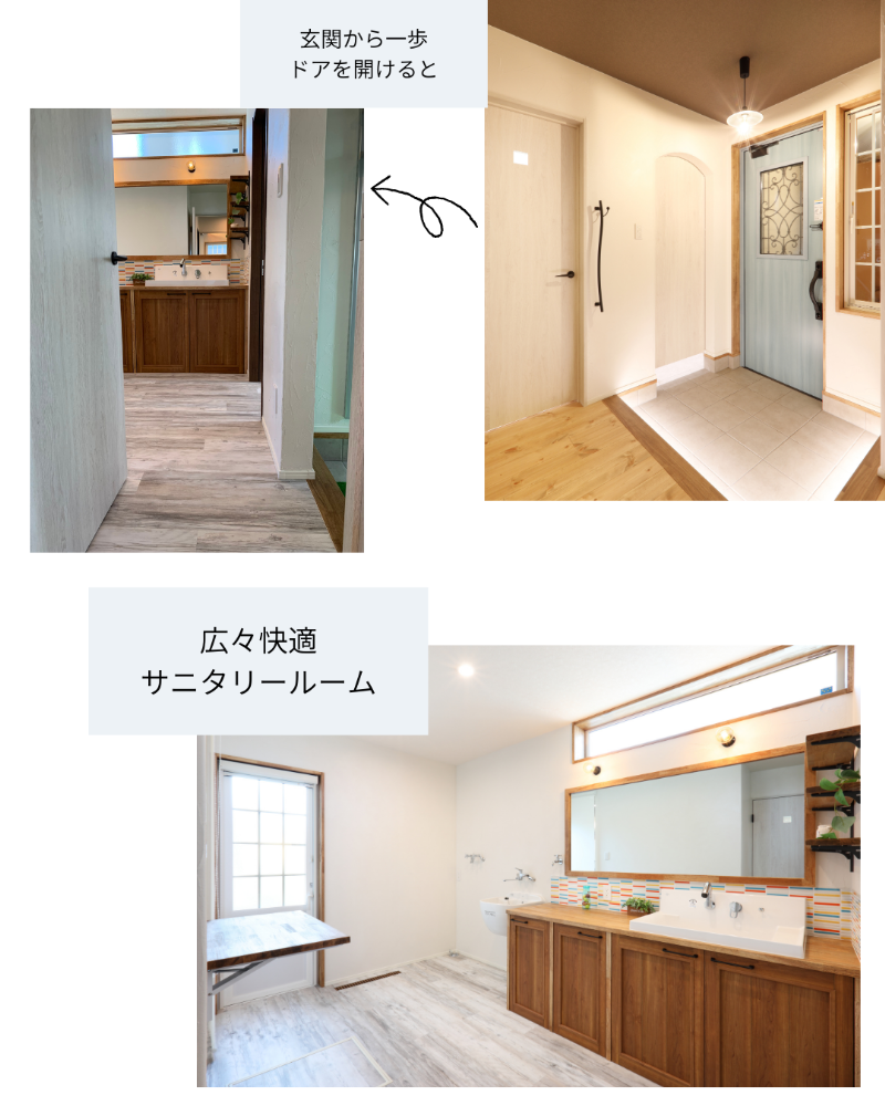 玄関からまっすぐ手洗い帰宅動線